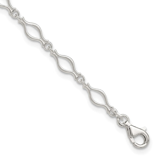 Sterling Silver 9Inch Solid Polished Fancy Link Anklet