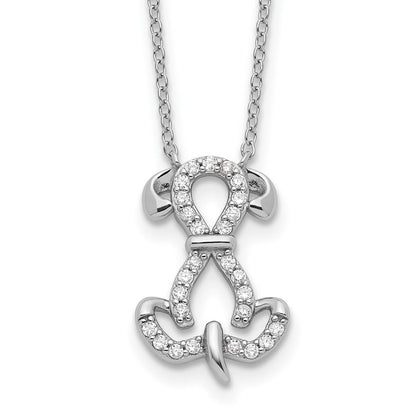 Sterling Silver Rhodium-Plated CZ Dog w/2IN Ext Necklace
