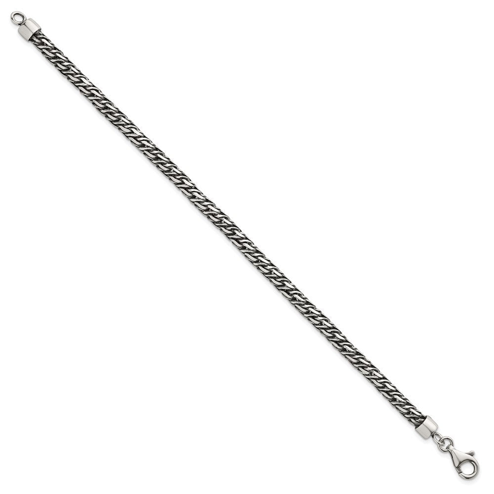 Sterling Silver Rh-Plat Antiqued 4.8mm Fancy Link 8in Men's Bracelet