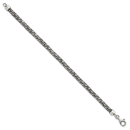 Sterling Silver Rh-Plat Antiqued 4.8mm Fancy Link 8in Men's Bracelet
