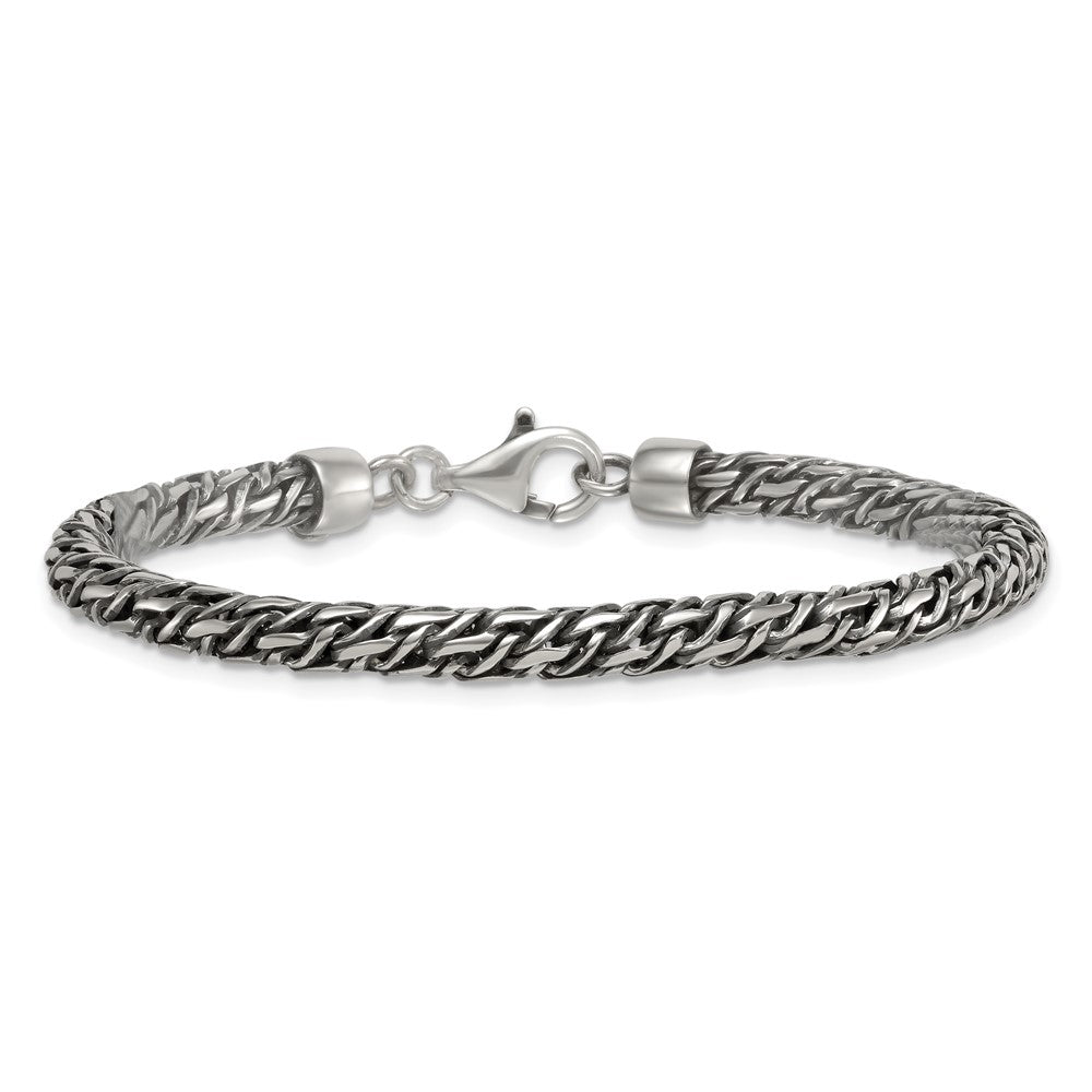 Sterling Silver Rh-Plat Antiqued 4.8mm Fancy Link 8in Men's Bracelet