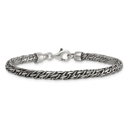 Sterling Silver Rh-Plat Antiqued 4.8mm Fancy Link 8in Men's Bracelet