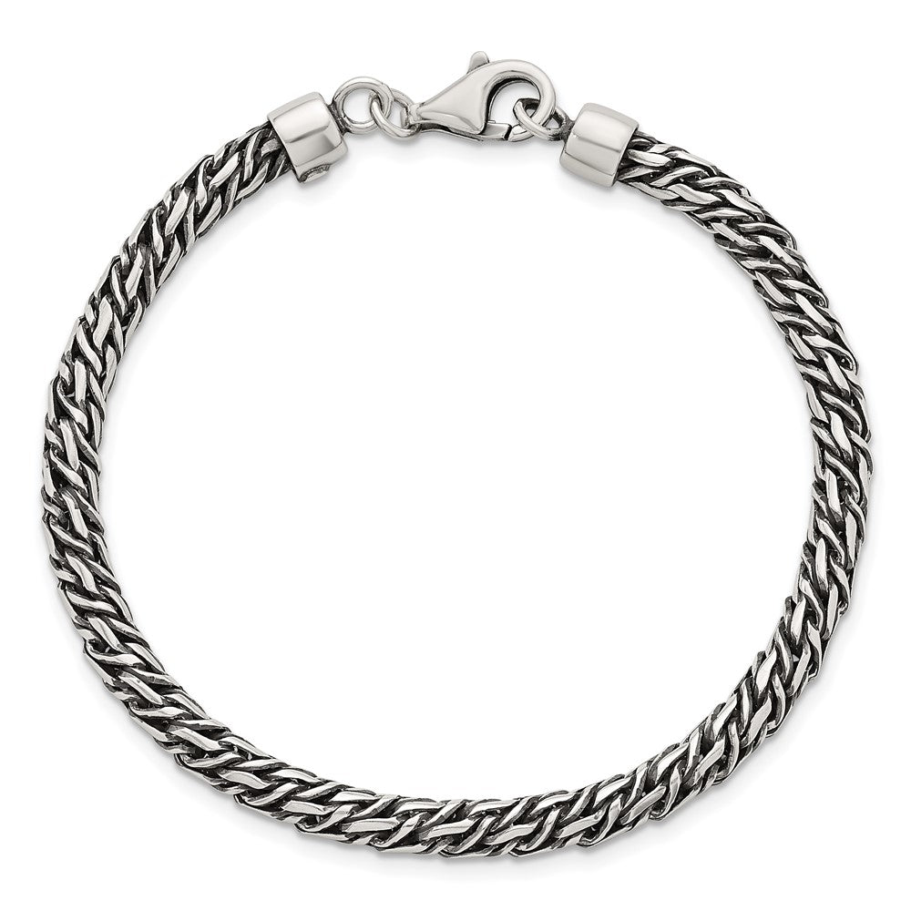 Sterling Silver Rh-Plat Antiqued 4.8mm Fancy Link 8in Men's Bracelet