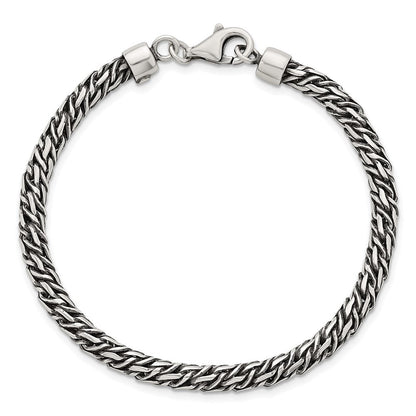 Sterling Silver Rh-Plat Antiqued 4.8mm Fancy Link 8in Men's Bracelet