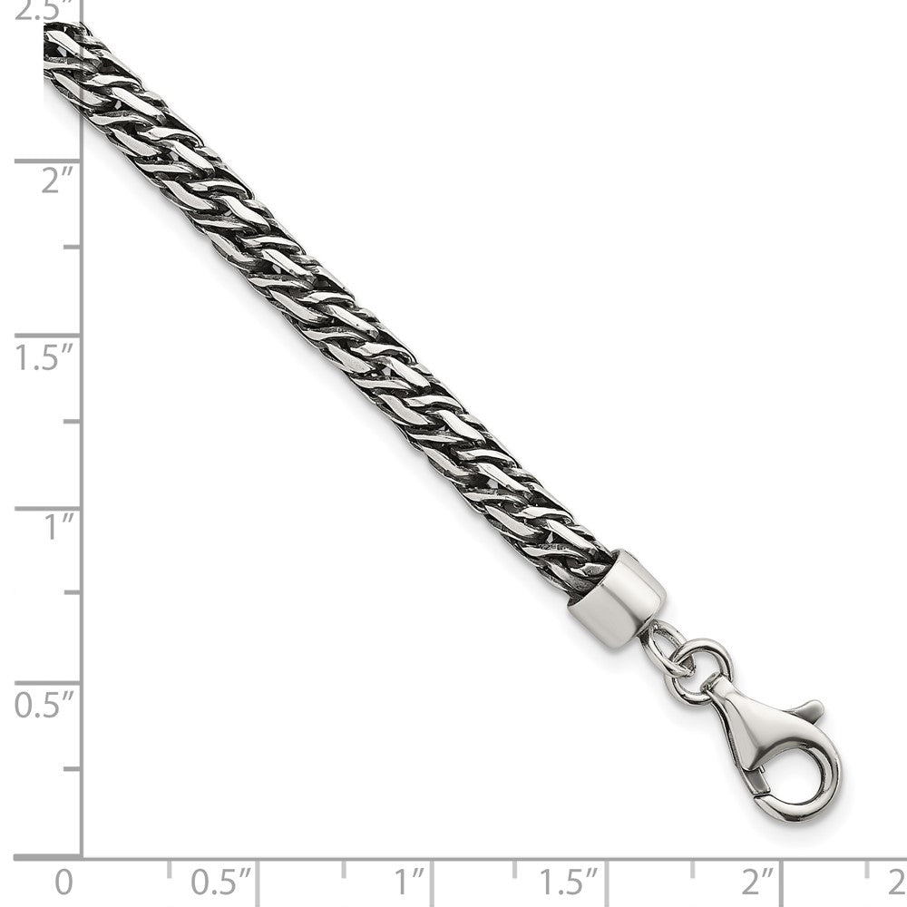 Sterling Silver Rh-Plat Antiqued 4.8mm Fancy Link 8in Men's Bracelet
