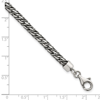 Sterling Silver Rh-Plat Antiqued 4.8mm Fancy Link 8in Men's Bracelet