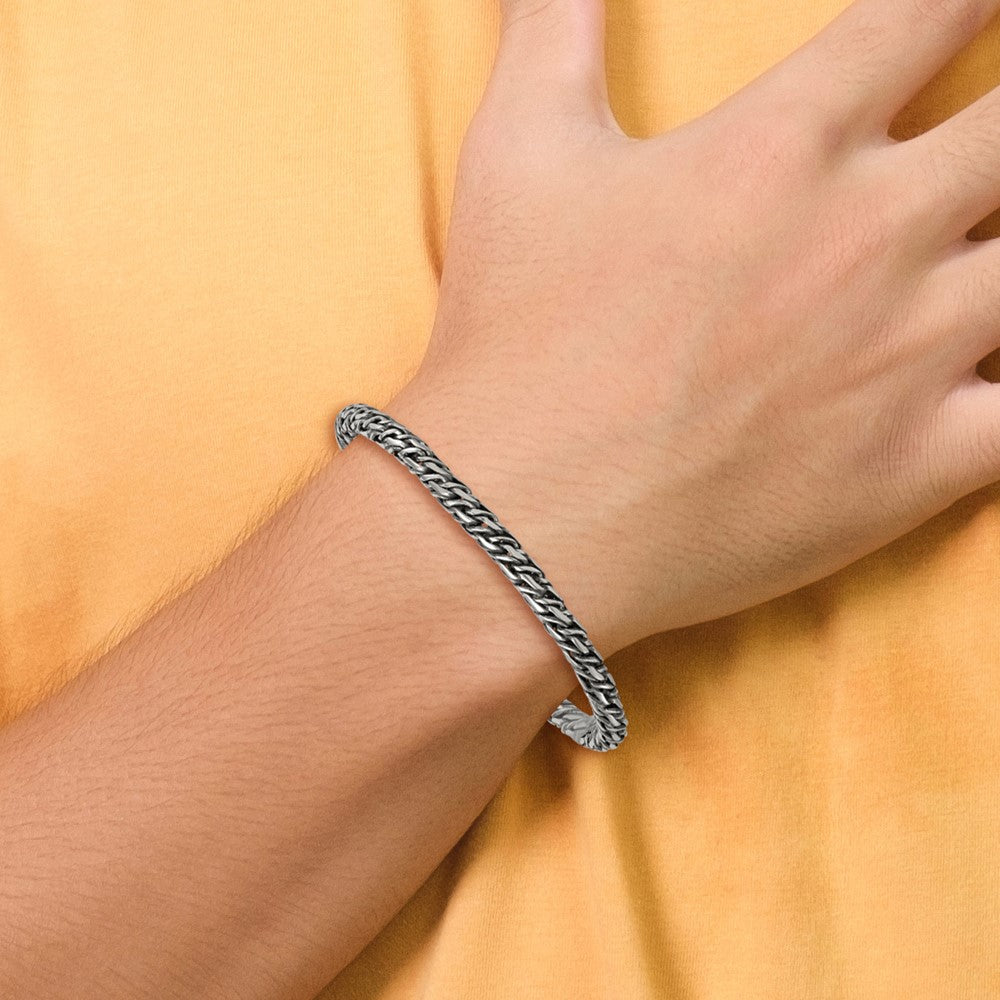 Sterling Silver Rh-Plat Antiqued 4.8mm Fancy Link 8in Men's Bracelet