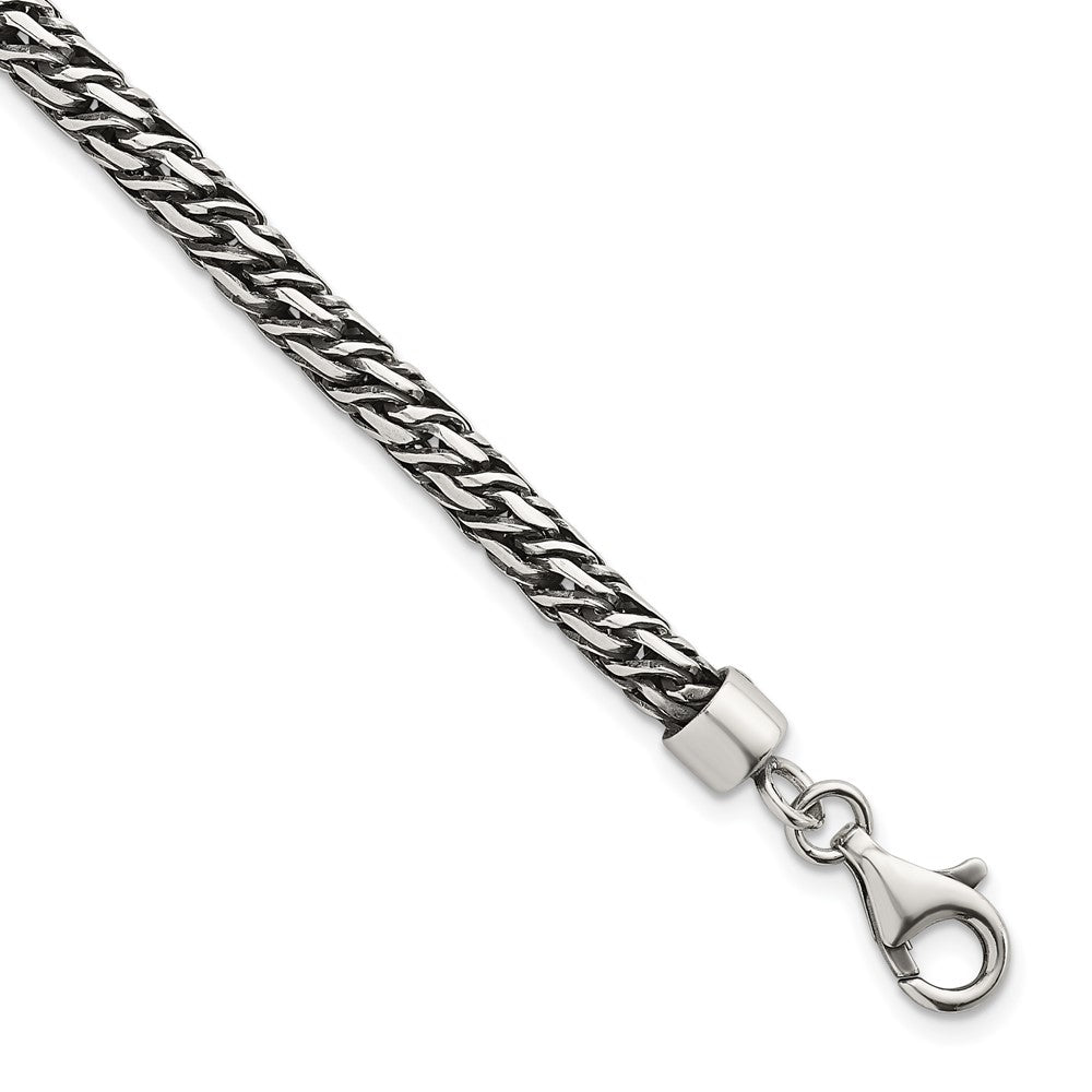 Sterling Silver Rh-Plat Antiqued 4.8mm Fancy Link 8in Men's Bracelet
