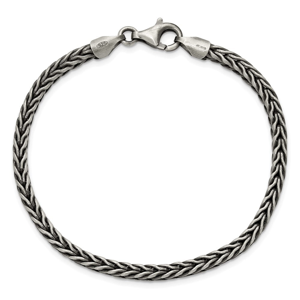 Sterling Silver Antiqued Wheat Link Men's Chain Bracelet