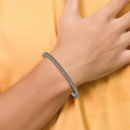 Sterling Silver Antiqued Wheat Link Men's Chain Bracelet