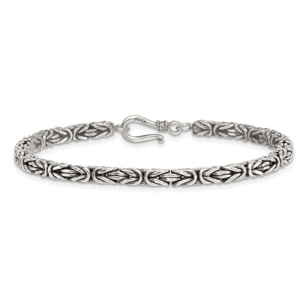 Sterling Silver Antiqued 4.0mm Byzantine Men's Chain Bracelet