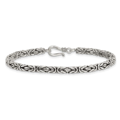 Sterling Silver Antiqued 4.0mm Byzantine Men's Chain Bracelet