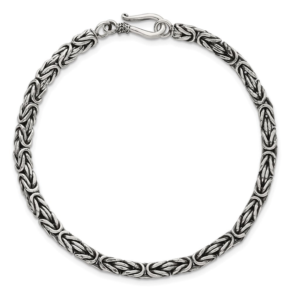 Sterling Silver Antiqued 4.0mm Byzantine Men's Chain Bracelet