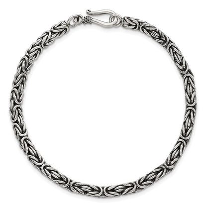 Sterling Silver Antiqued 4.0mm Byzantine Men's Chain Bracelet