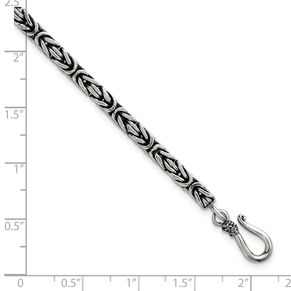 Sterling Silver Antiqued 4.0mm Byzantine Men's Chain Bracelet