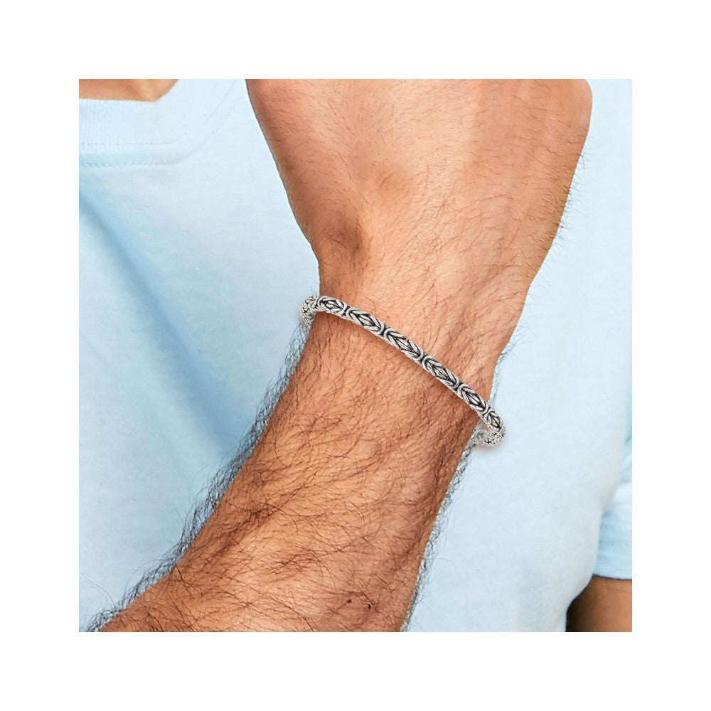 Sterling Silver Antiqued 4.0mm Byzantine Men's Chain Bracelet