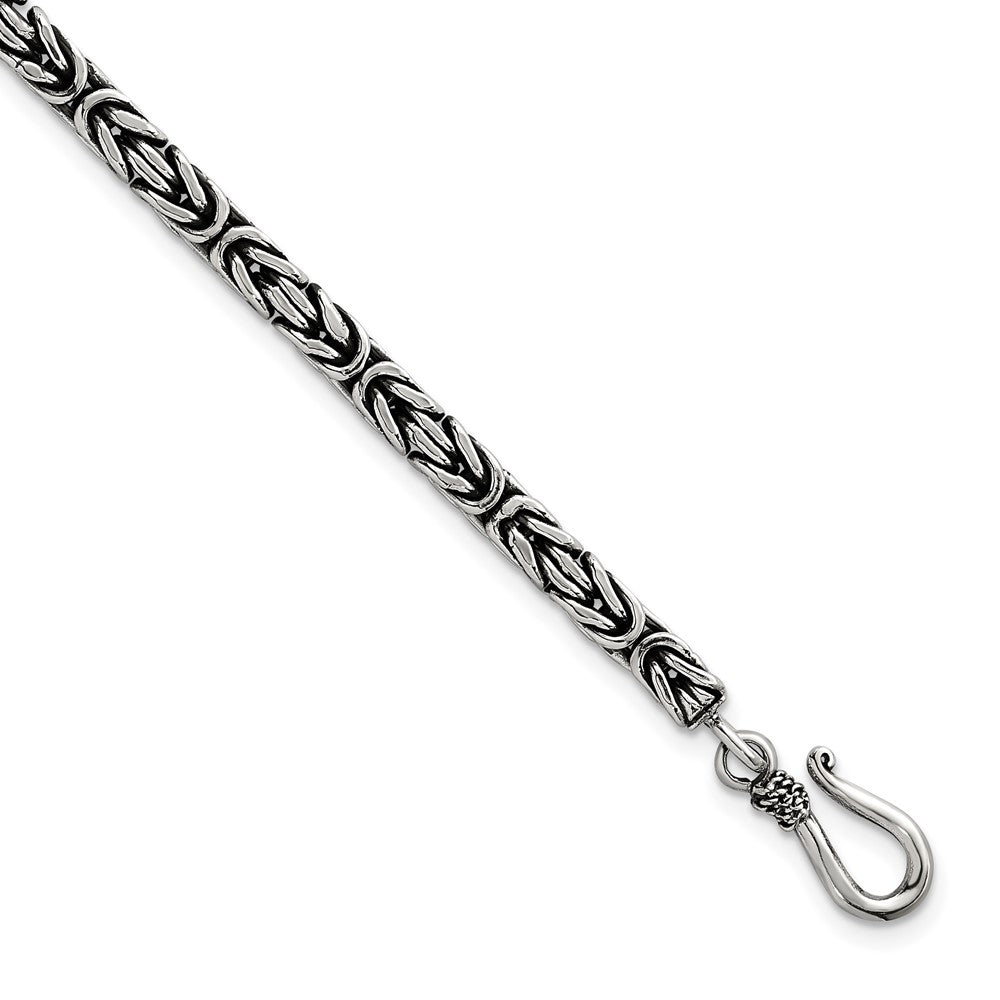 Sterling Silver Antiqued 4.0mm Byzantine Men's Chain Bracelet