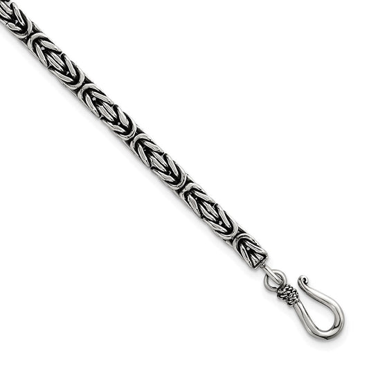 Sterling Silver Antiqued 4.0mm Byzantine Men's Chain Bracelet