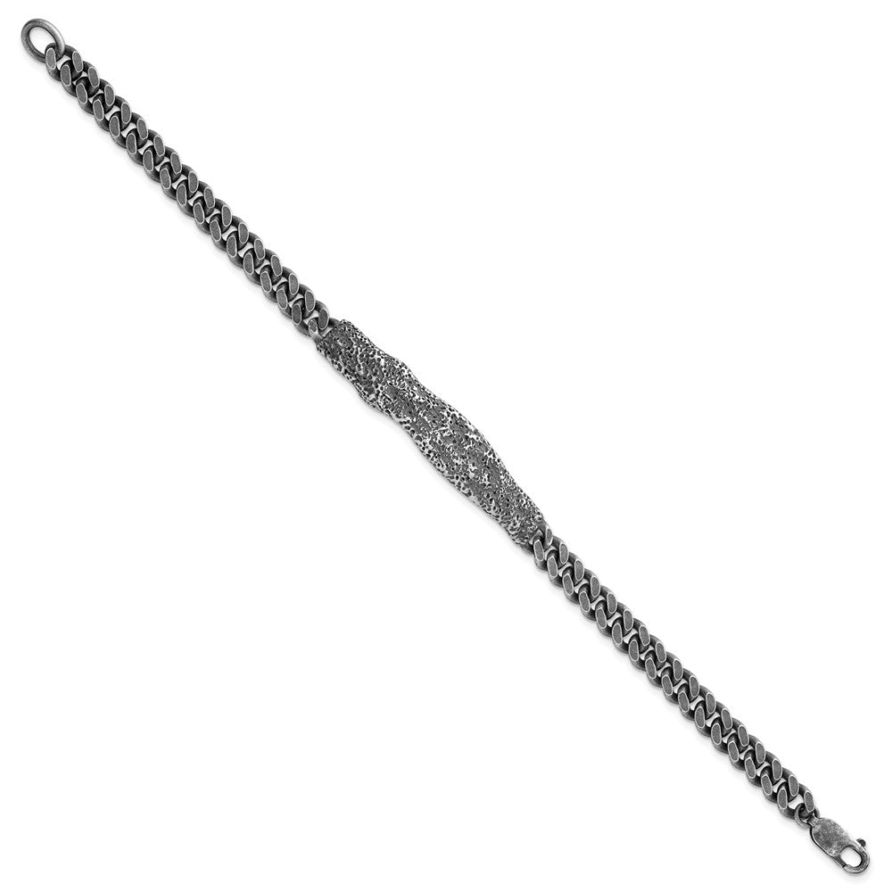 Sterling Silver Rhodium Plated Antiqued/hammered 8in Men's Bracelet