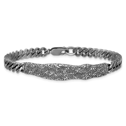 Sterling Silver Rhodium Plated Antiqued/hammered 8in Men's Bracelet