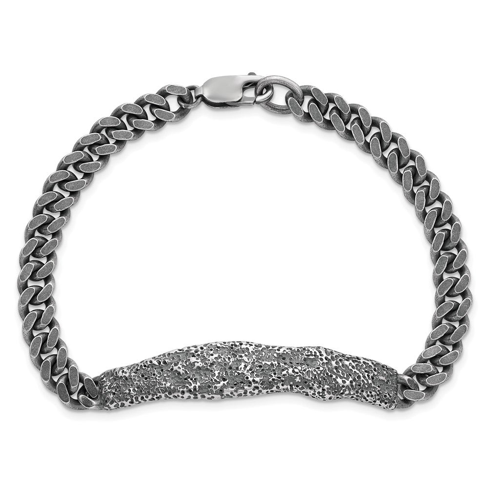 Sterling Silver Rhodium Plated Antiqued/hammered 8in Men's Bracelet