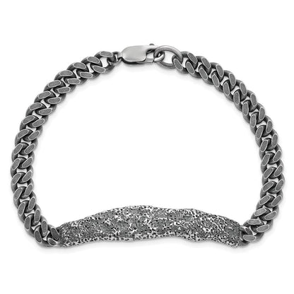 Sterling Silver Rhodium Plated Antiqued/hammered 8in Men's Bracelet