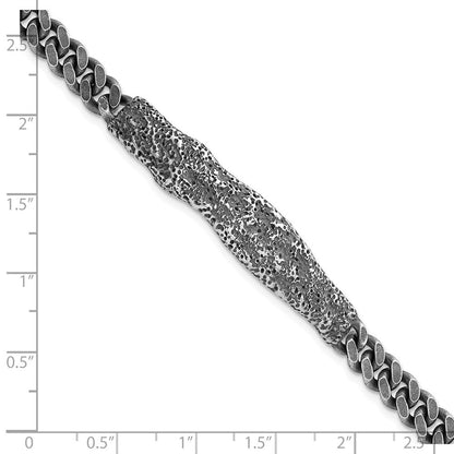 Sterling Silver Rhodium Plated Antiqued/hammered 8in Men's Bracelet