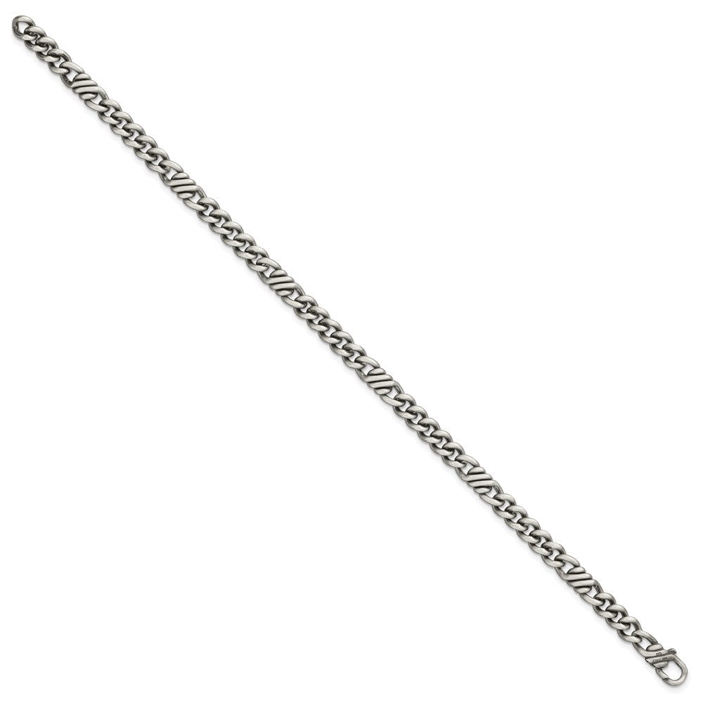 Sterling Silver Black Ruthenium Brushed Fancy Curb Chain Men's Bracelet