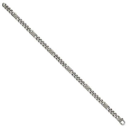 Sterling Silver Black Ruthenium Brushed Fancy Curb Chain Men's Bracelet
