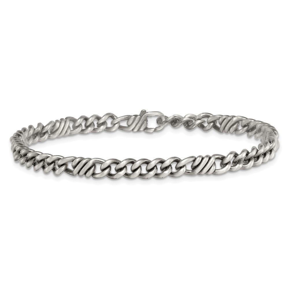Sterling Silver Black Ruthenium Brushed Fancy Curb Chain Men's Bracelet