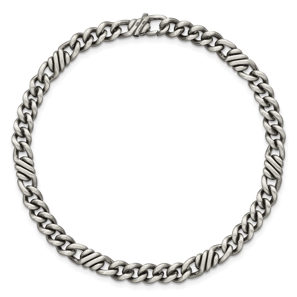 Sterling Silver Black Ruthenium Brushed Fancy Curb Chain Men's Bracelet