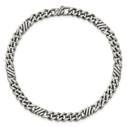Sterling Silver Black Ruthenium Brushed Fancy Curb Chain Men's Bracelet