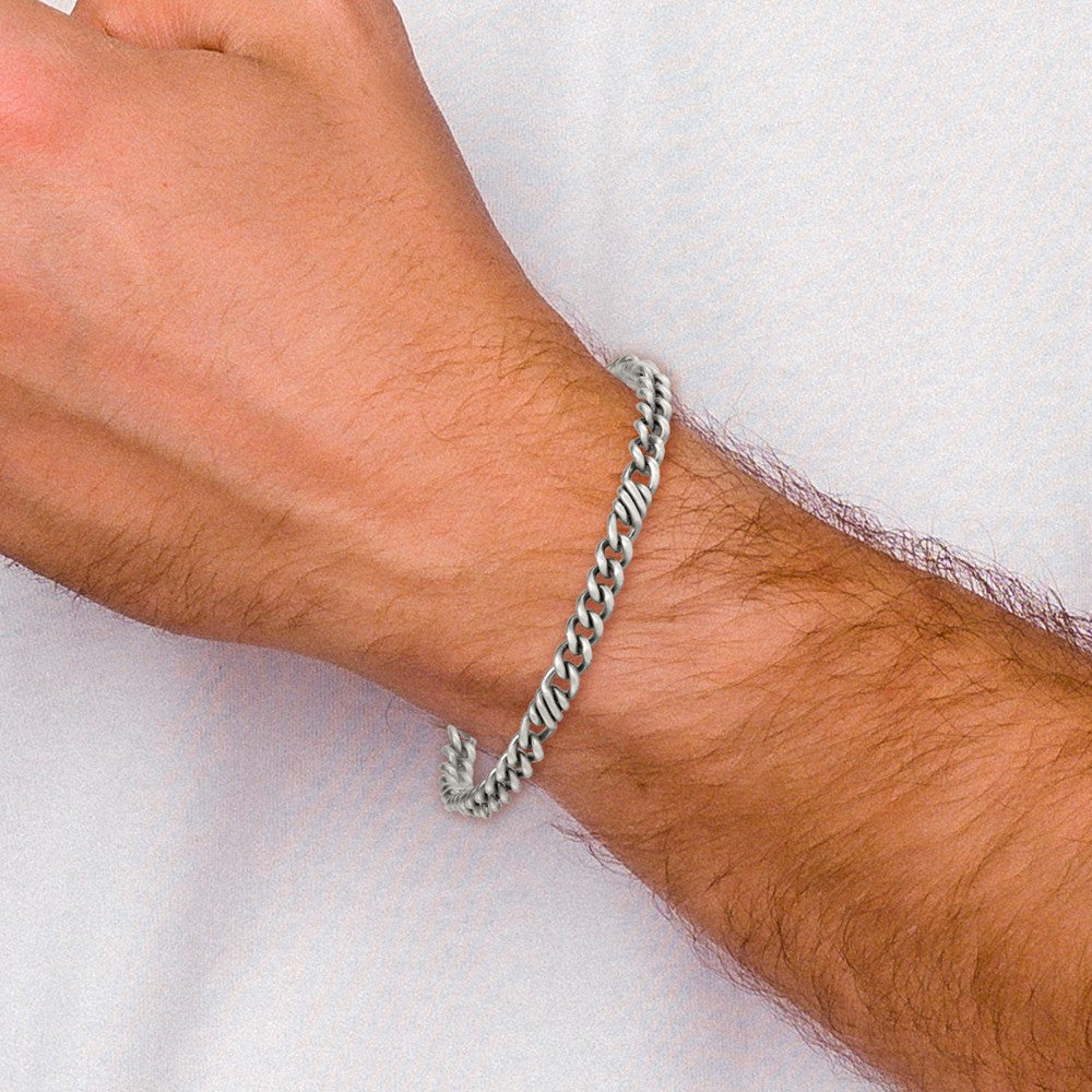 Sterling Silver Black Ruthenium Brushed Fancy Curb Chain Men's Bracelet
