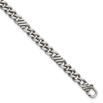 Sterling Silver Black Ruthenium Brushed Fancy Curb Chain Men's Bracelet