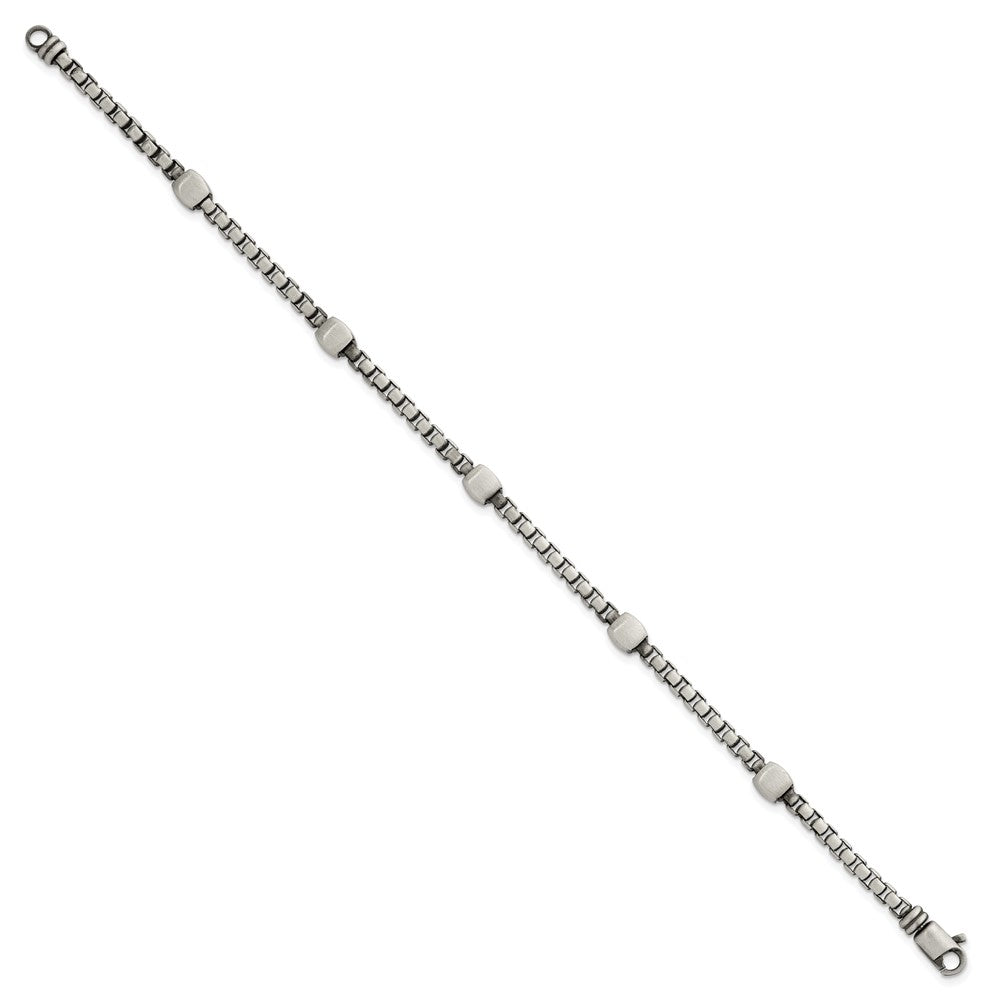 Sterling Silver Black Ruthenium Brushed Box Chain Men's Bracelet