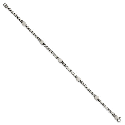 Sterling Silver Black Ruthenium Brushed Box Chain Men's Bracelet