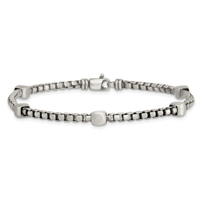 Sterling Silver Black Ruthenium Brushed Box Chain Men's Bracelet