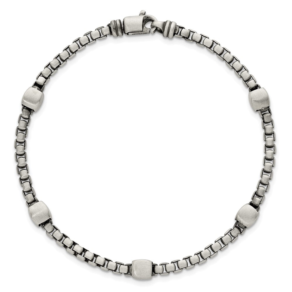 Sterling Silver Black Ruthenium Brushed Box Chain Men's Bracelet