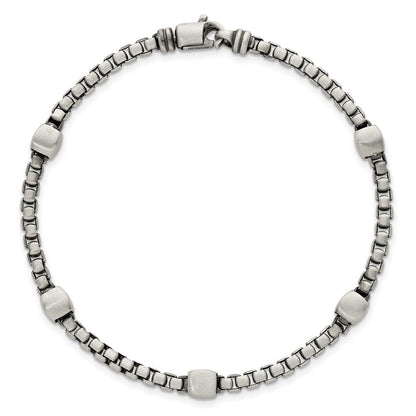 Sterling Silver Black Ruthenium Brushed Box Chain Men's Bracelet