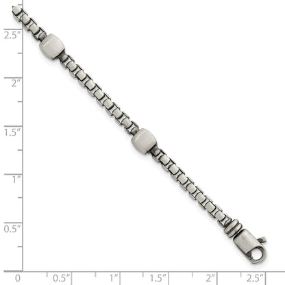 Sterling Silver Black Ruthenium Brushed Box Chain Men's Bracelet