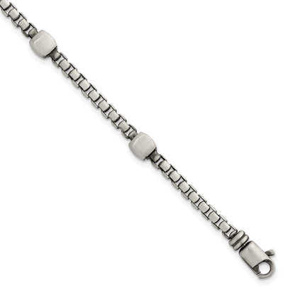 Sterling Silver Black Ruthenium Brushed Box Chain Men's Bracelet