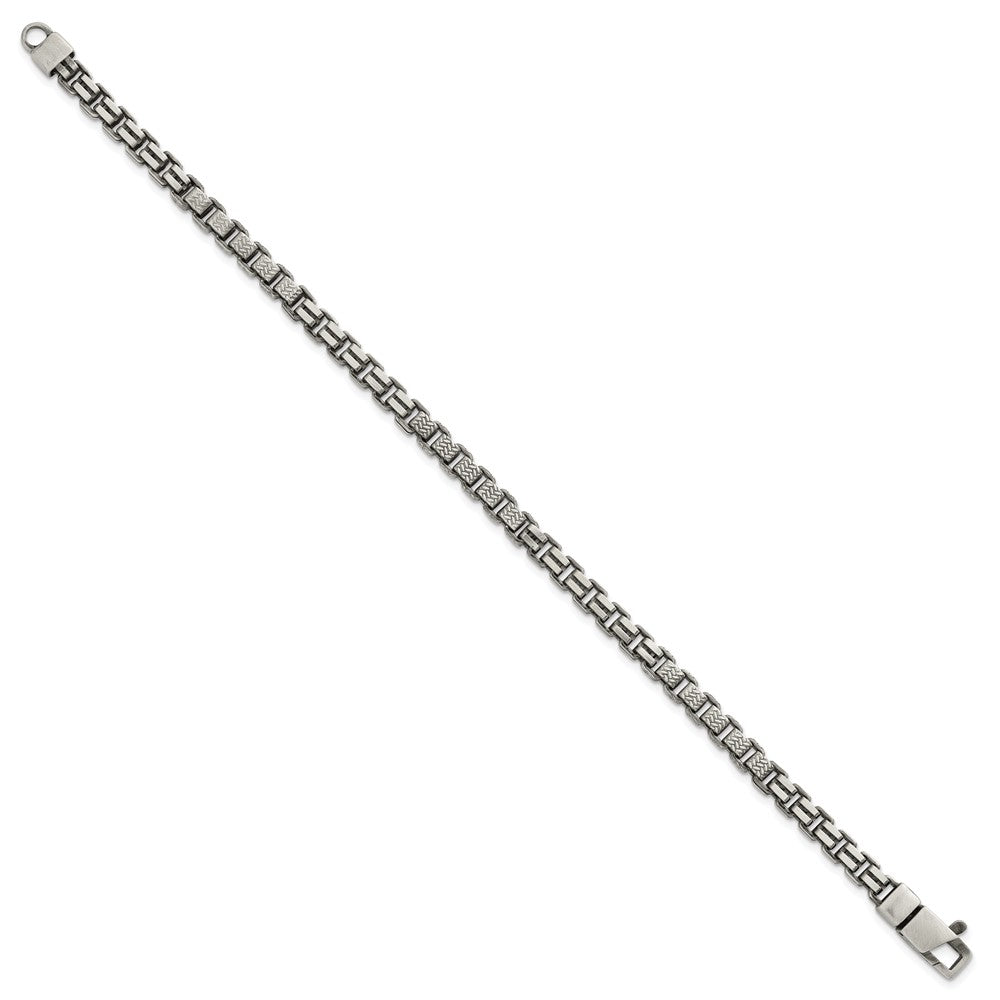 Sterling Silver Black Ruthenium Brushed Fancy Textured Box Chain Men's Bra Bracelet