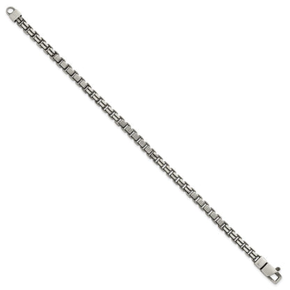 Sterling Silver Black Ruthenium Brushed Fancy Textured Box Chain Men's Bra Bracelet