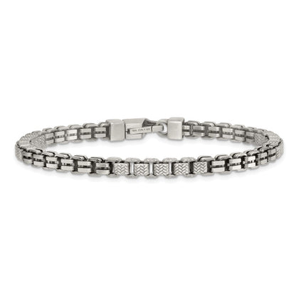 Sterling Silver Black Ruthenium Brushed Fancy Textured Box Chain Men's Bra Bracelet