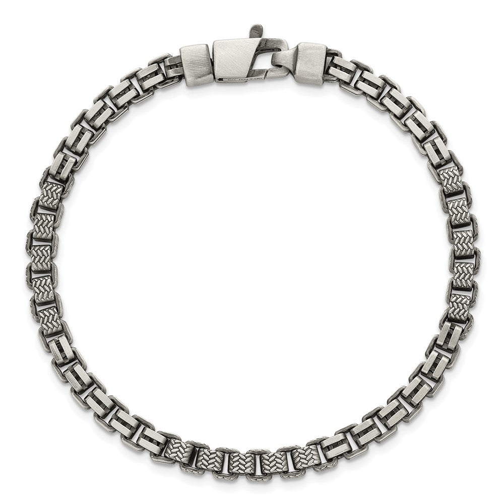 Sterling Silver Black Ruthenium Brushed Fancy Textured Box Chain Men's Bra Bracelet