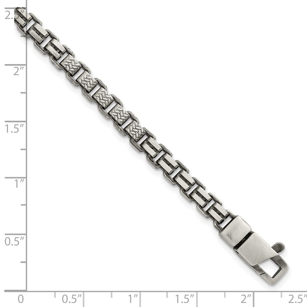 Sterling Silver Black Ruthenium Brushed Fancy Textured Box Chain Men's Bra Bracelet
