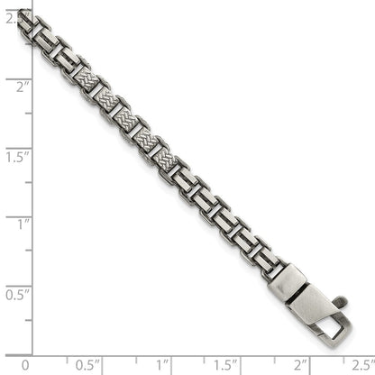 Sterling Silver Black Ruthenium Brushed Fancy Textured Box Chain Men's Bra Bracelet