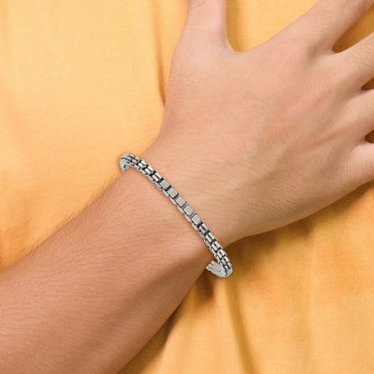 Sterling Silver Black Ruthenium Brushed Fancy Textured Box Chain Men's Bra Bracelet
