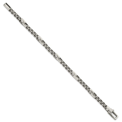 Sterling Silver Blk Ruthenium Brushed Box Chain Men's Bracelet