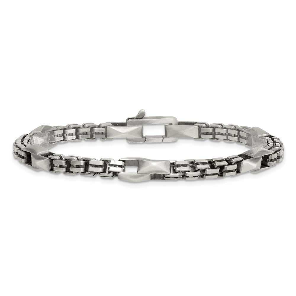 Sterling Silver Blk Ruthenium Brushed Box Chain Men's Bracelet